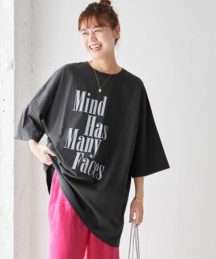 40代ファッション レディース マインド・ハズ・メニーフェイス オーバーサイズTシャツ