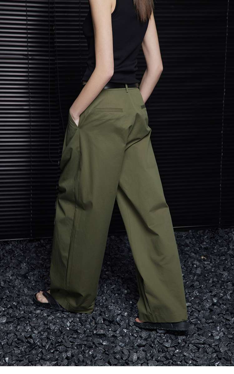40代ファッション レディース ワイドシルエット ミリタリーグリーン パンツ