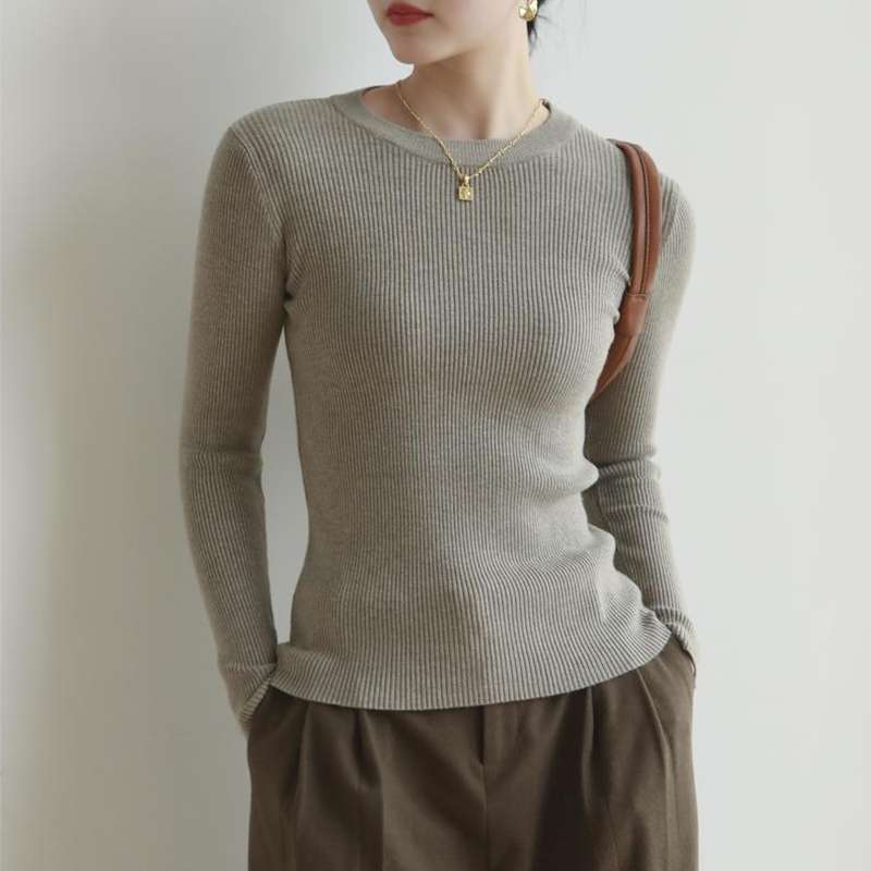 40代ファッション レディース 上品シンプルリブニットプルオーバー