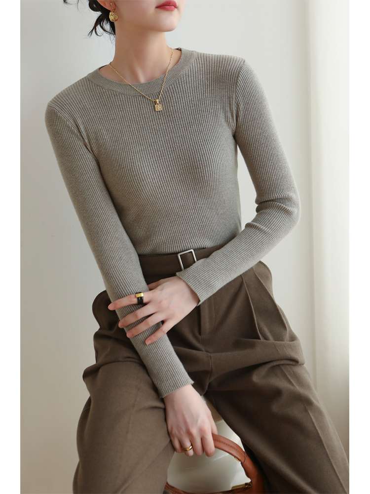 40代ファッション レディース 上品シンプルリブニットプルオーバー