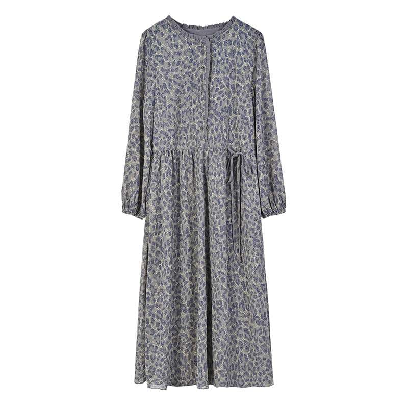 40代ファッション レディース エレガントな小花柄ミディ丈ワンピース