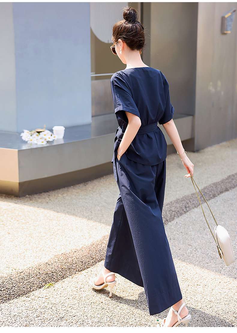 40代ファッション レディース エレガントリボンウエストマークセットアップ