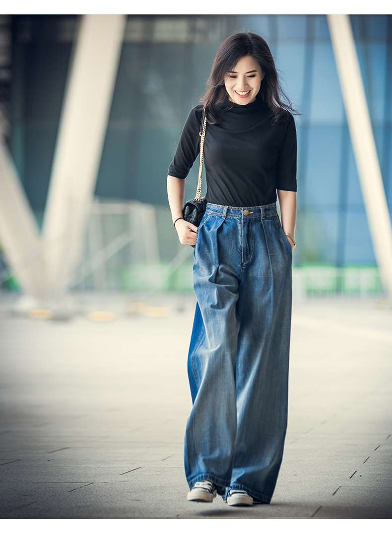 40代ファッション レディース エレガントワイドデニムパンツ