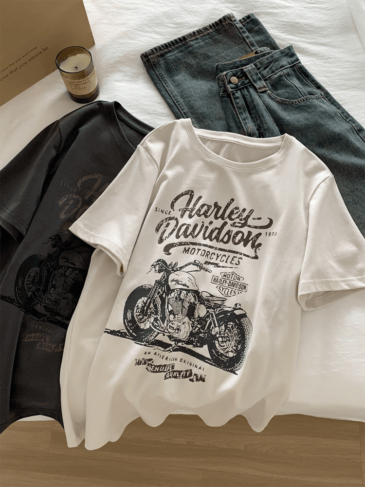 40代ファッション レディース ヴィンテージ風ハーレーダビッドソンTシャツ