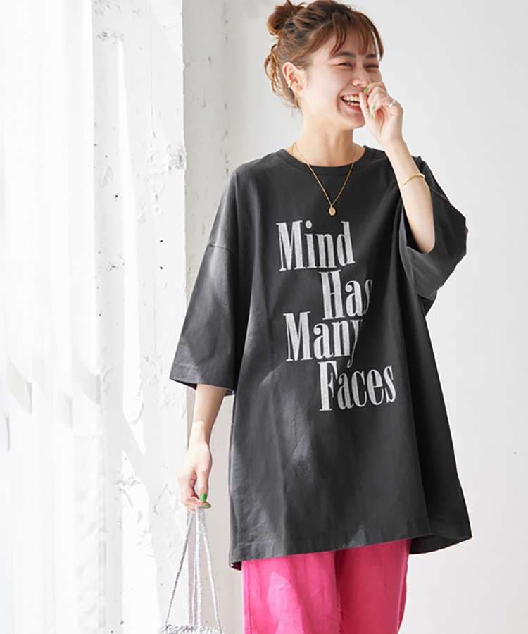 40代ファッション レディース マインド・ハズ・メニーフェイス オーバーサイズTシャツ