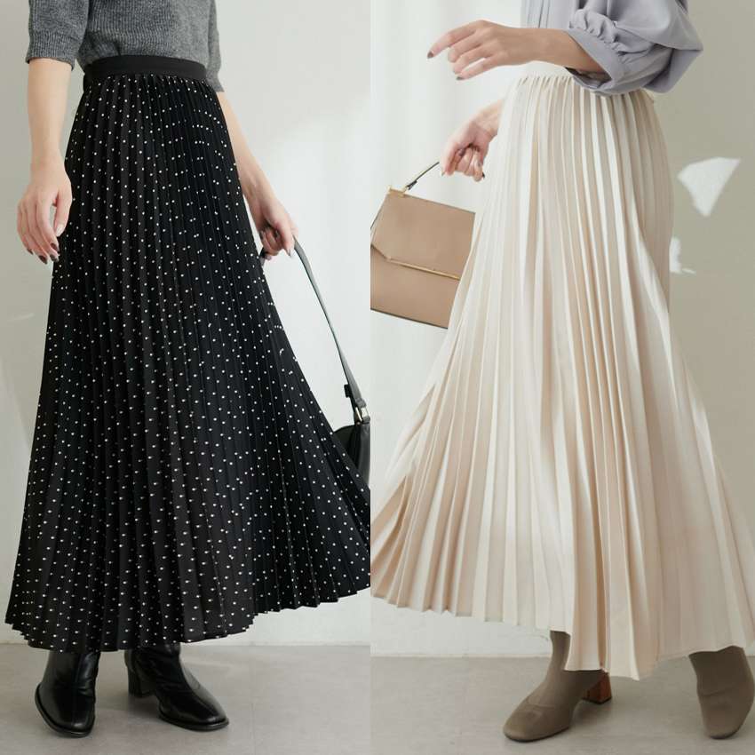 40代ファッション レディース プリーツロングスカート