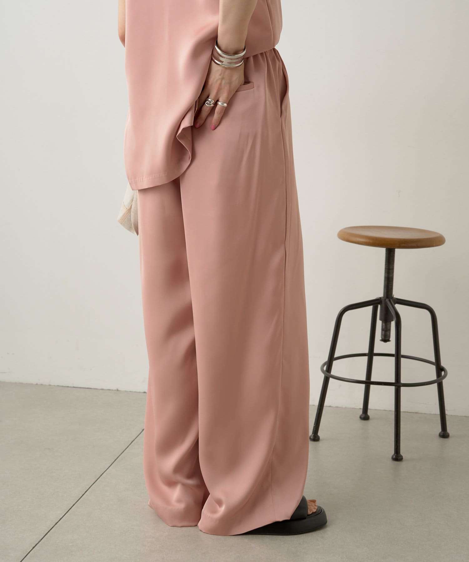 40代ファッション レディース エレガントドレープワイドパンツ