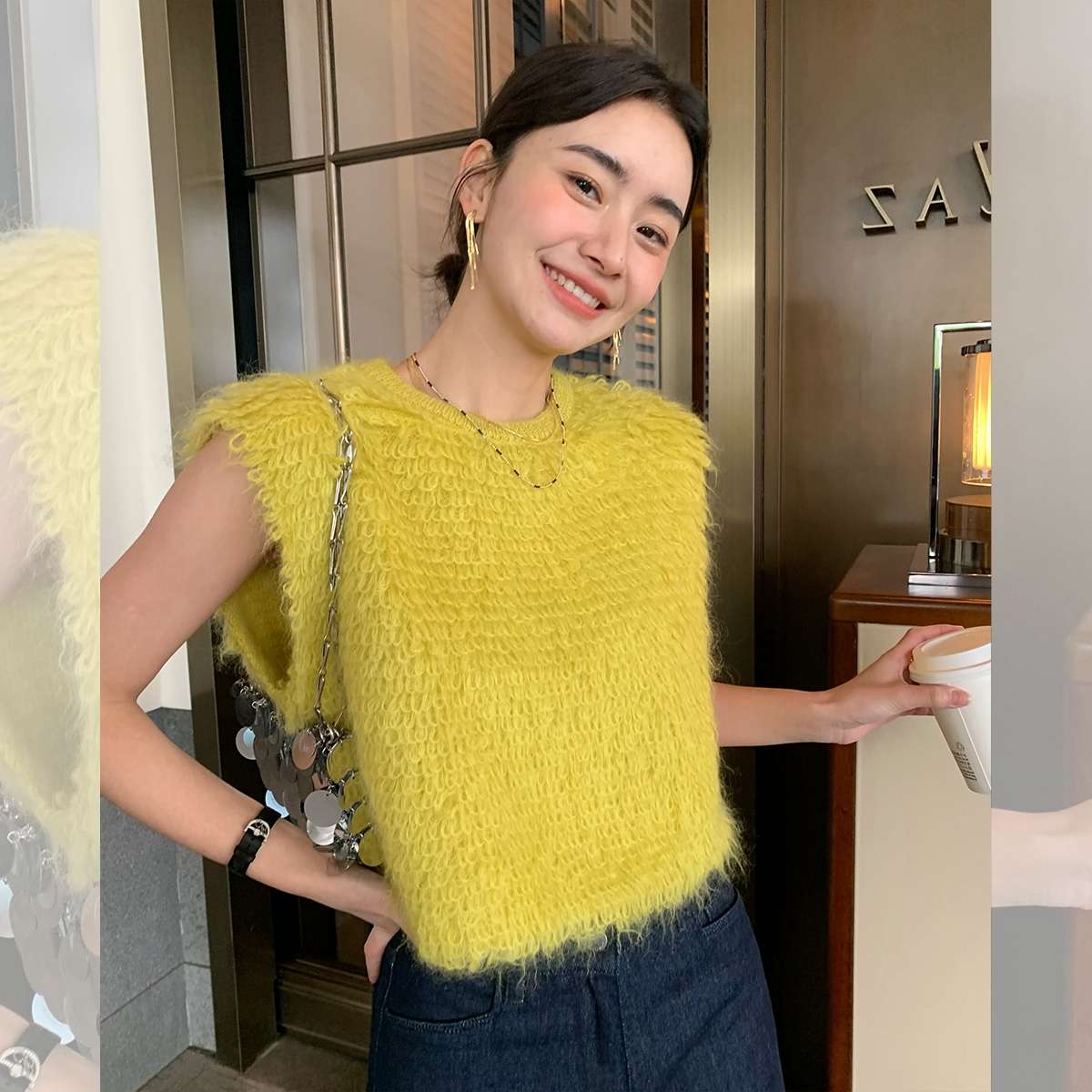 40代ファッション レディース ふわふわモヘアニットベスト