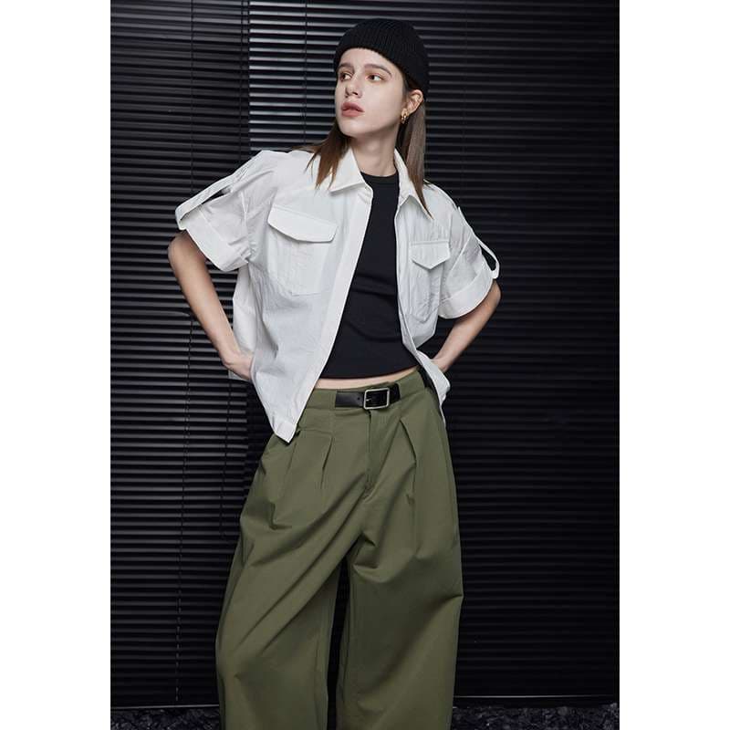 40代ファッション レディース ワイドシルエット ミリタリーグリーン パンツ