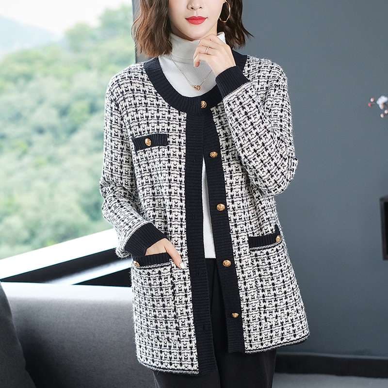 40代ファッション レディース 上品チェック柄カーディガンコート