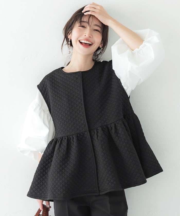 40代ファッション レディース キルティングフレアベスト