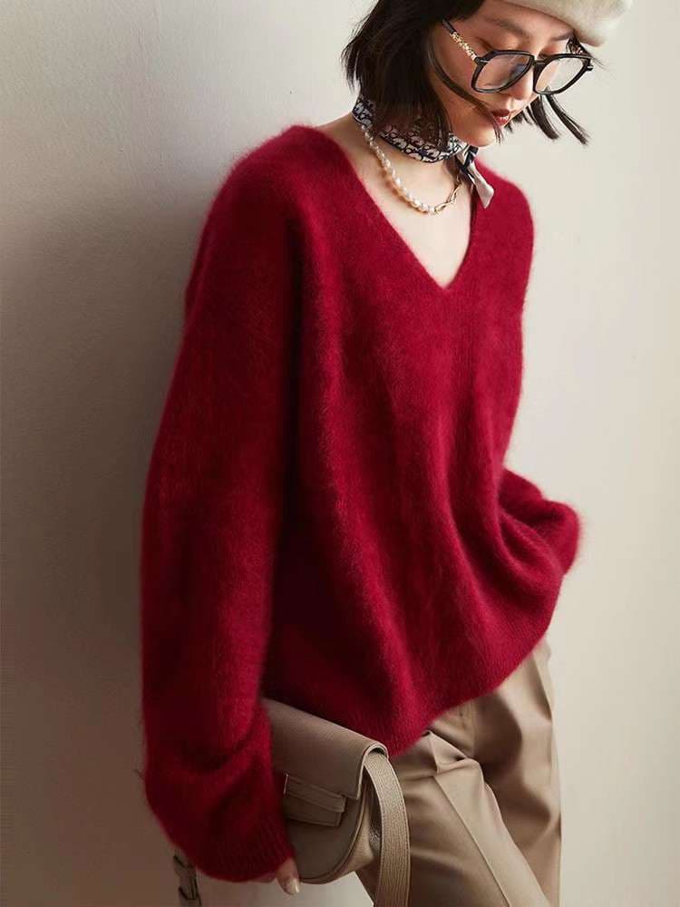 40代ファッション レディース ソフトカシミヤ大人Vネックプルオーバー