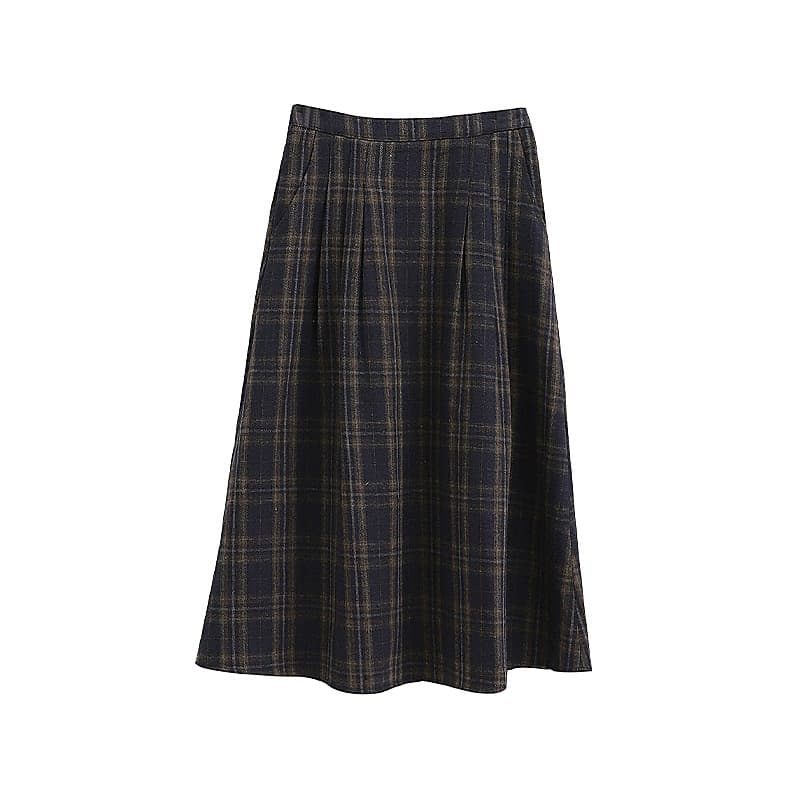 40代レディースファッション ウエストゴム チェック柄 ロングスカート