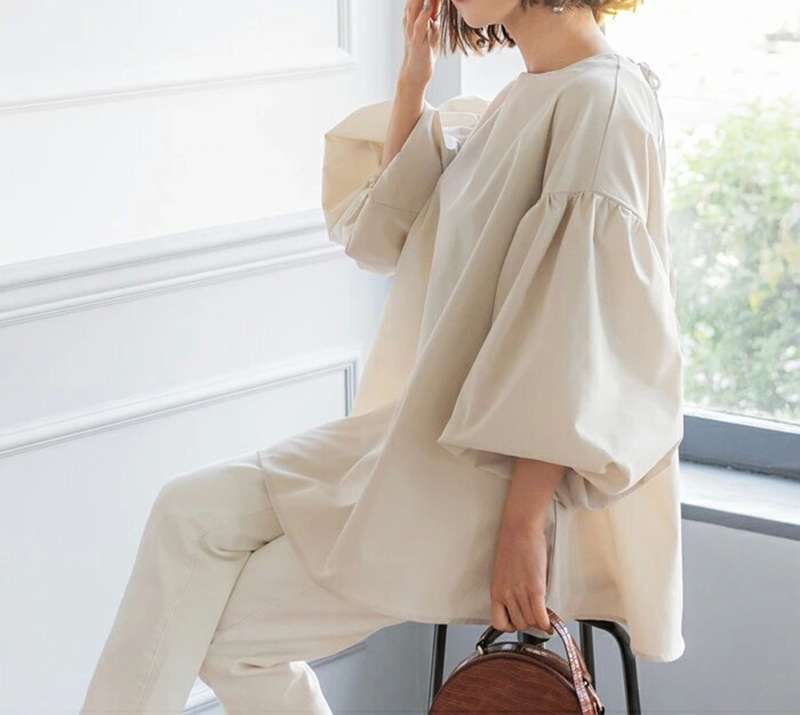 40代ファッション レディース エレガントパフスリーブセットアップ