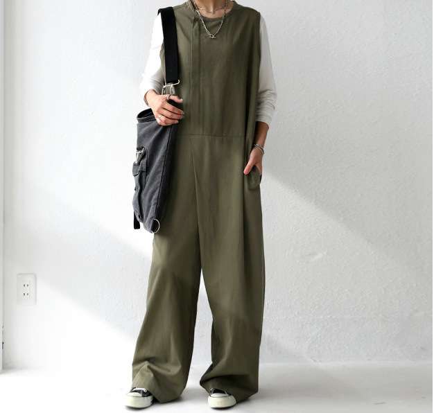 40代ファッション レディース エレガントワイドサロペット