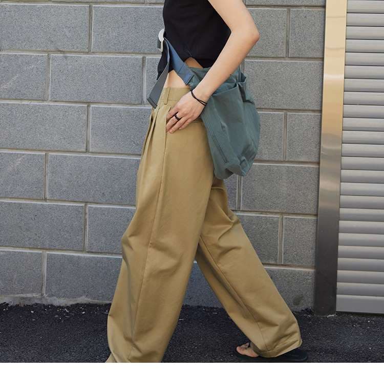 40代ファッション レディース ゆったりハイウエストワイドパンツ