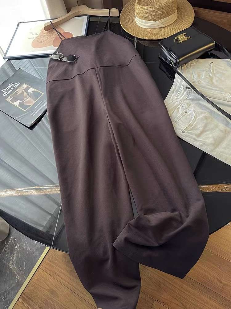 40代ファッション レディース エレガントなストラップ付きロングサロペット