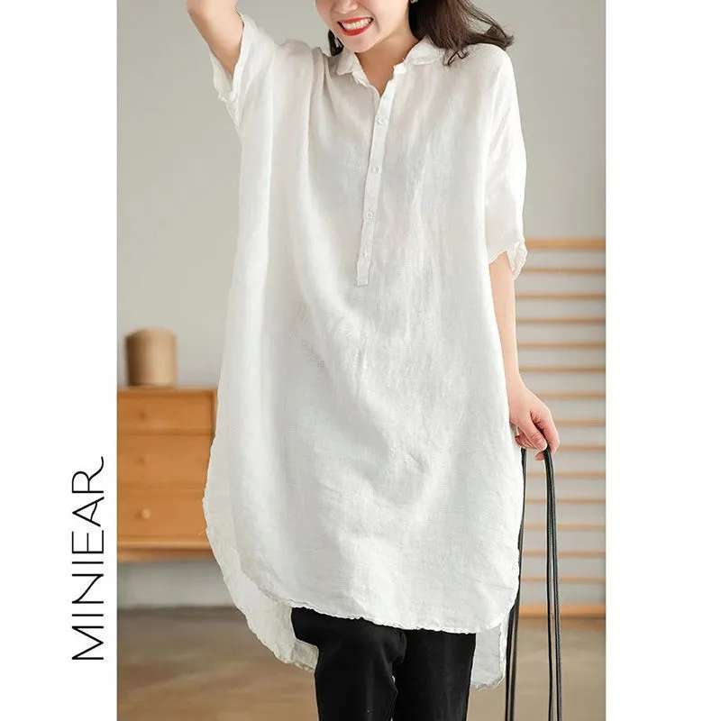 40代ファッション レディース ゆったりリネンシャツワンピース