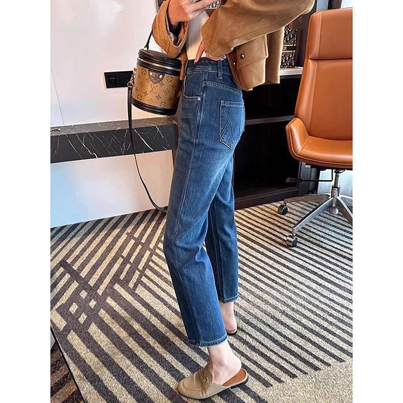 40代ファッション レディース ハイウエストストレートデニムパンツ