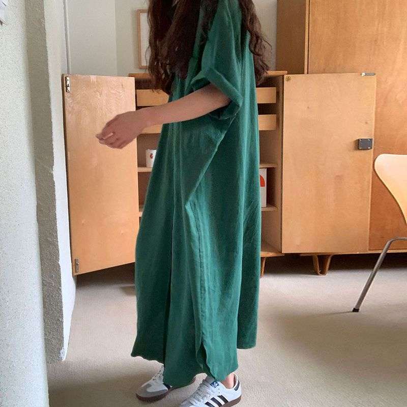 40代ファッション レディース 大人カジュアル グリーンシャツワンピース