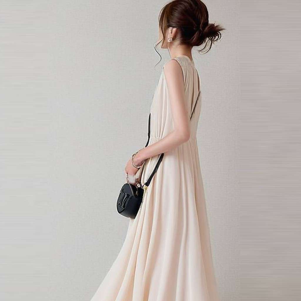 40代ファッション レディース エレガントマキシ丈シフォンワンピース