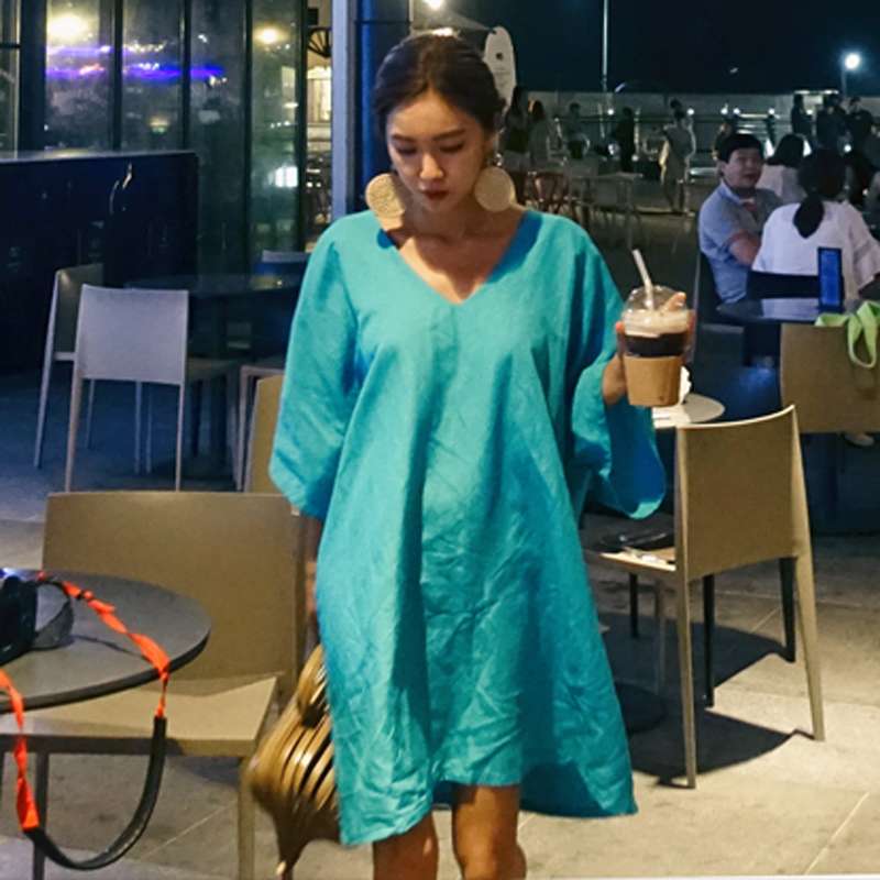 40代ファッション エレガントVネックオーバーサイズチュニック