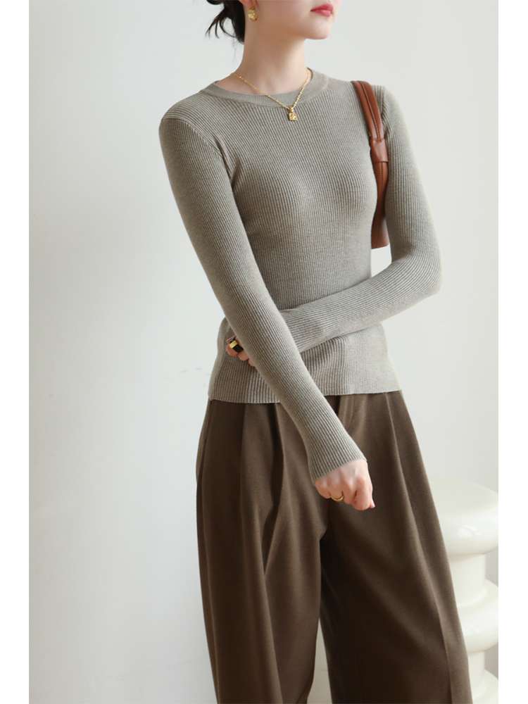 40代ファッション レディース 上品シンプルリブニットプルオーバー