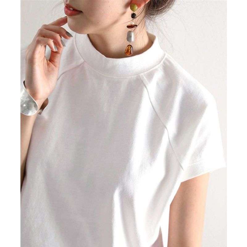 40代ファッション レディース 大人のためのゆったりモックネックTシャツ