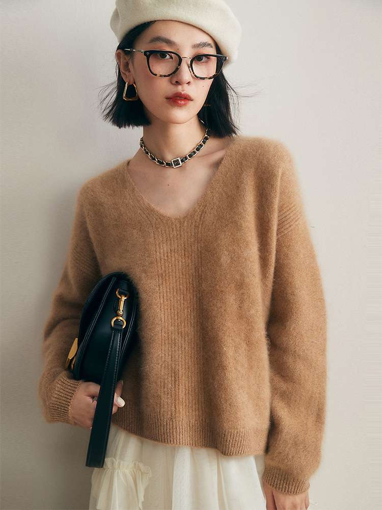 40代ファッション レディース ソフトカシミヤ大人Vネックプルオーバー