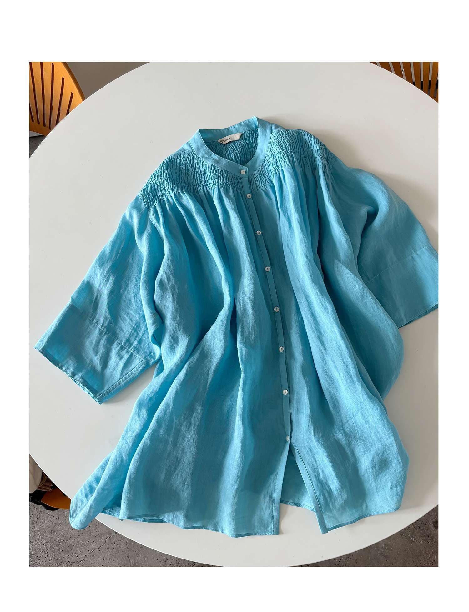 40代ファッション レディース ゆったりリネンシャツブラウス