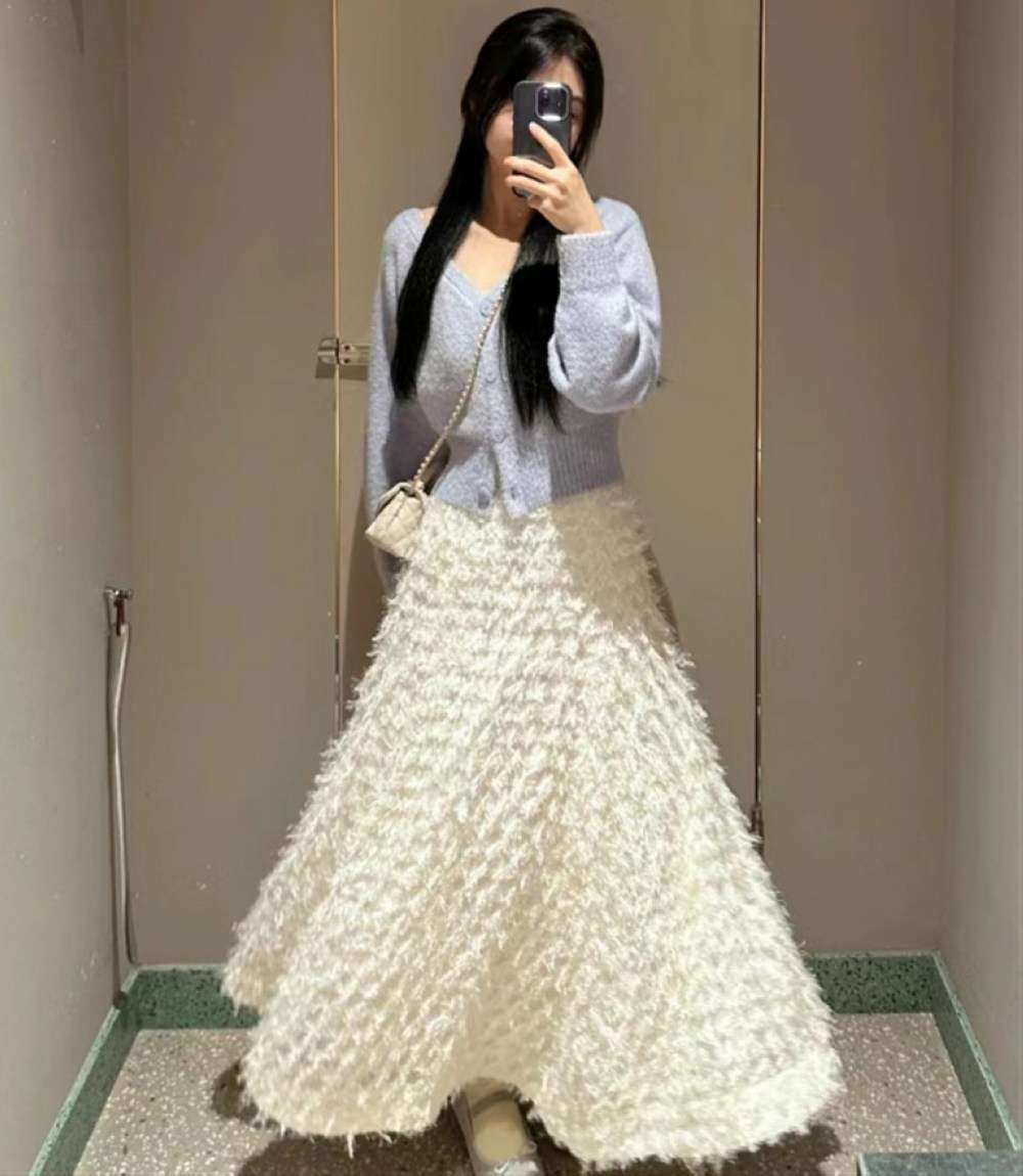 40代ファッション レディース フェザータッチ ロングスカート