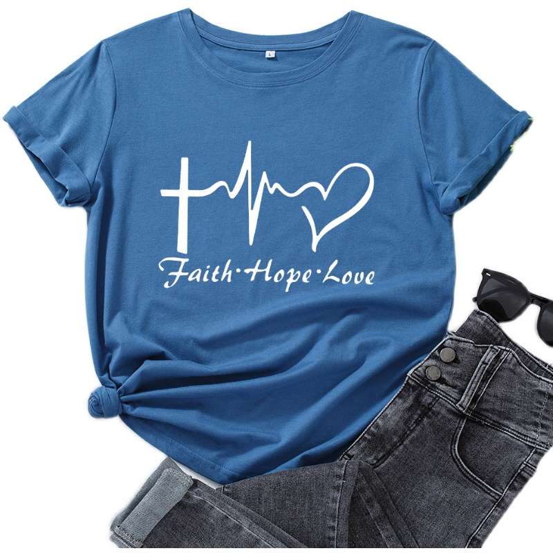 40代ファッション レディース 信仰・希望・愛のメッセージTシャツ