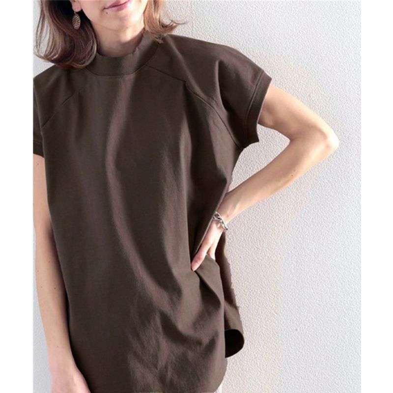 40代ファッション レディース 大人のためのゆったりモックネックTシャツ