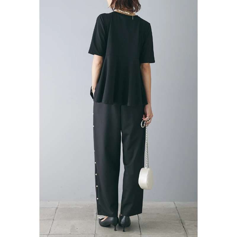 40代ファッション レディース モノトーンフリルデザインTシャツ