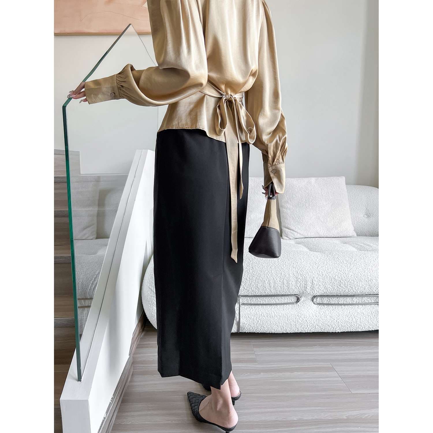 40代ファッション レディース エレガントなハイウエストロングスカート