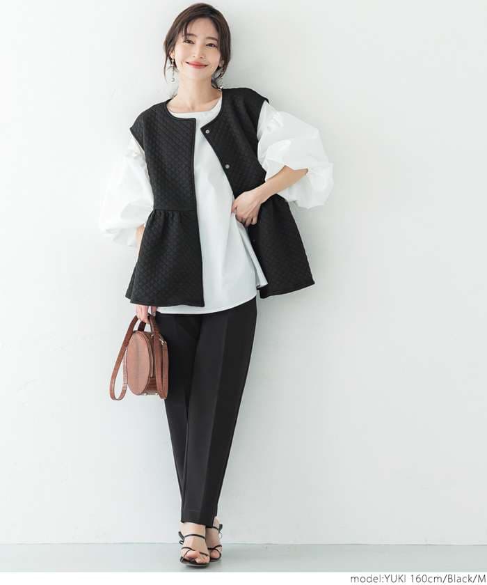 40代ファッション レディース キルティングフレアベスト