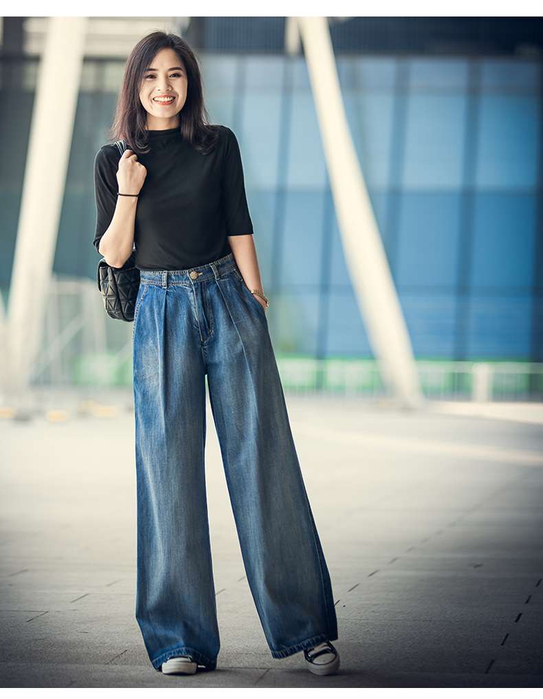 40代ファッション レディース エレガントワイドデニムパンツ