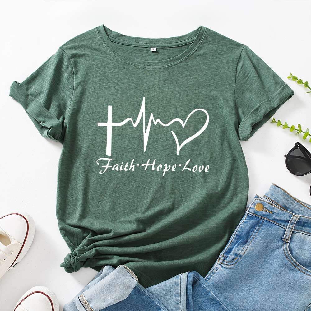 40代ファッション レディース 信仰・希望・愛のメッセージTシャツ