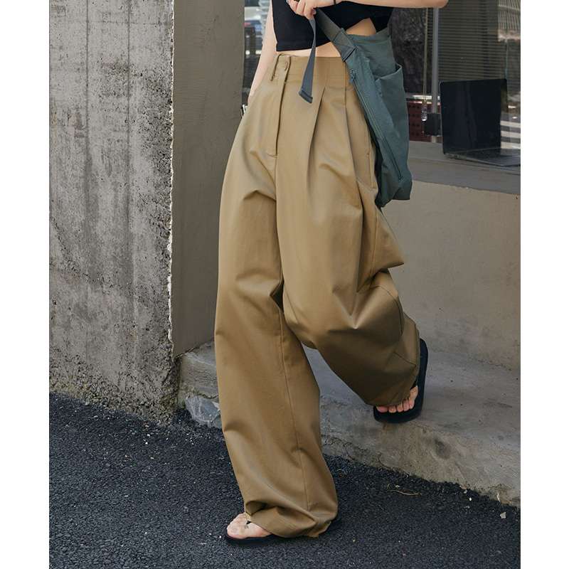 40代ファッション レディース ゆったりハイウエストワイドパンツ