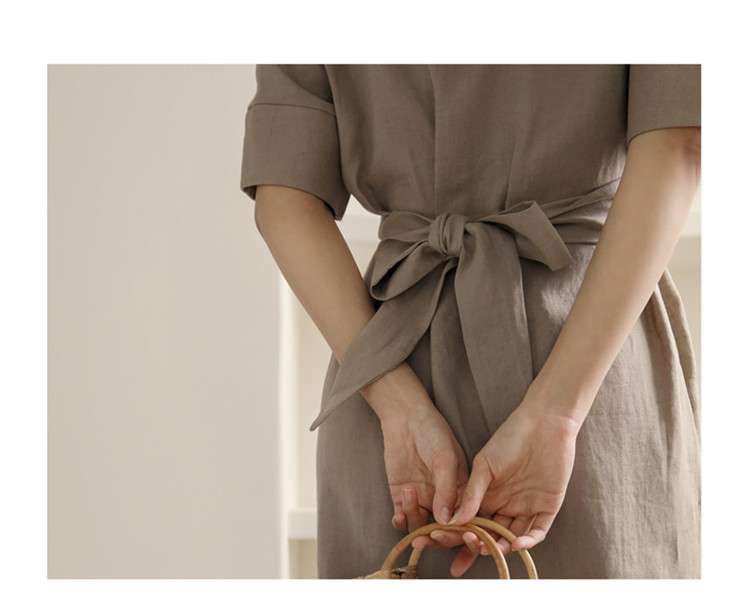 40代ファッション レディース エレガントツイストデザイン リネンワンピース