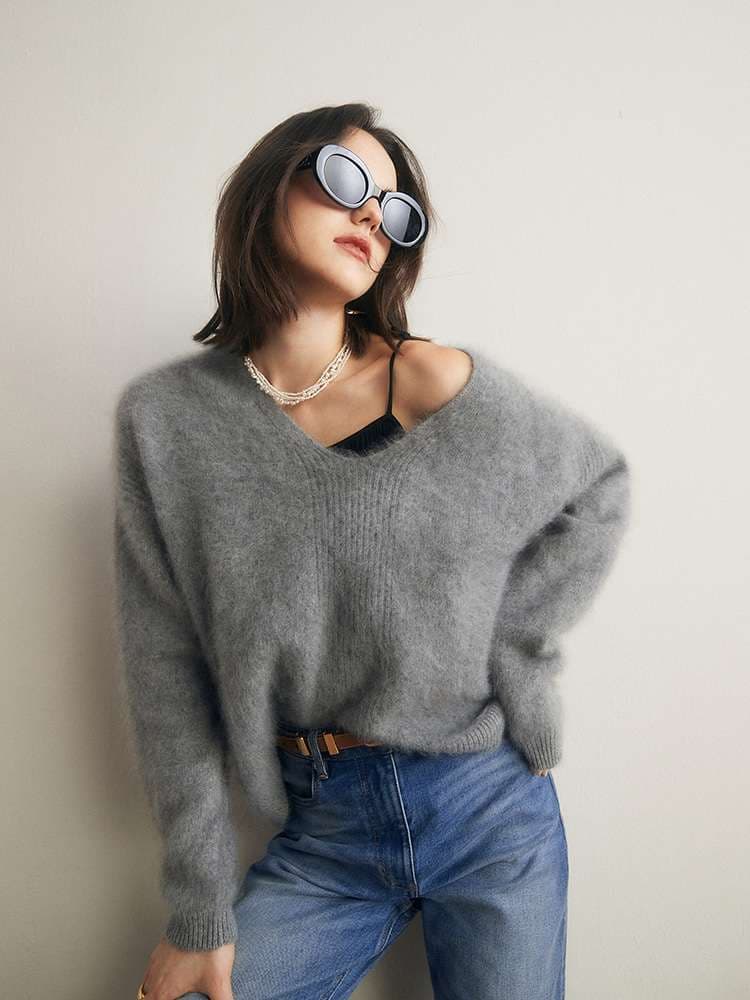 40代ファッション レディース ソフトカシミヤ大人Vネックプルオーバー