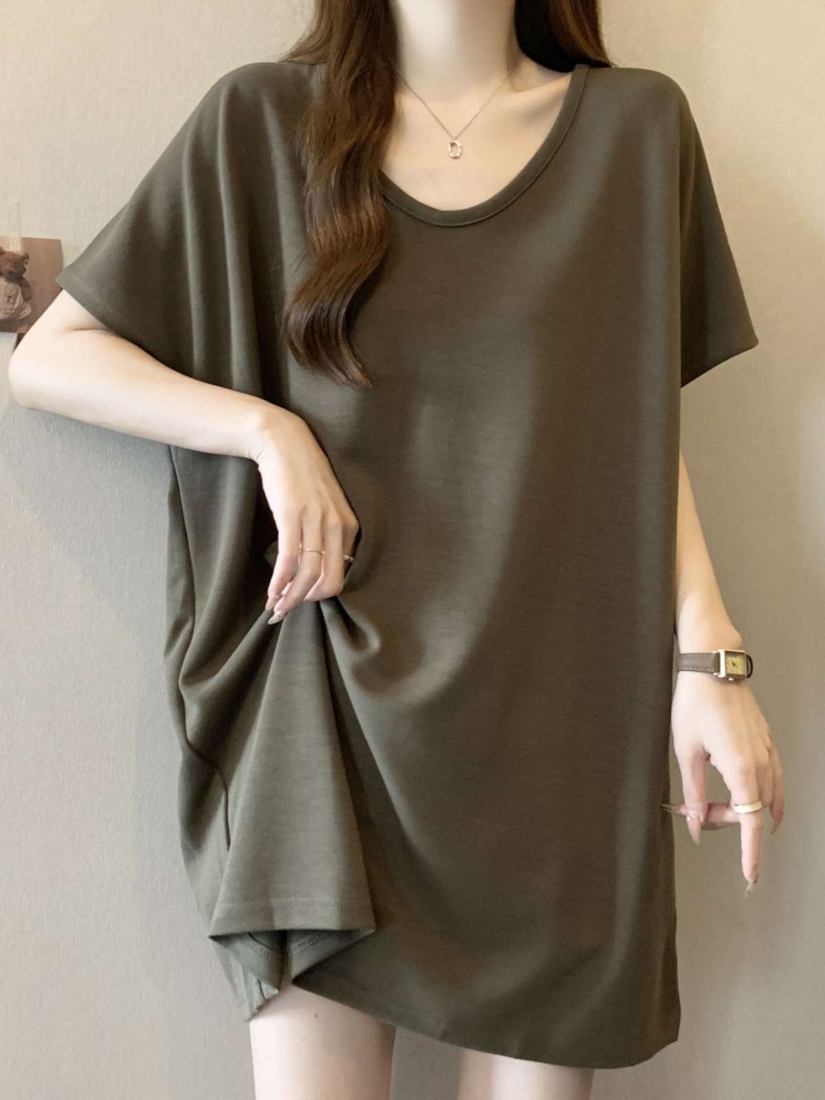 40代ファッション レディース エレガントドレープオーバーサイズTシャツ