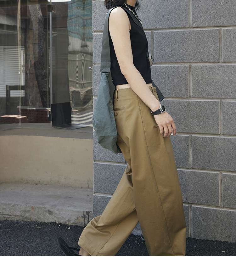 40代ファッション レディース ゆったりハイウエストワイドパンツ