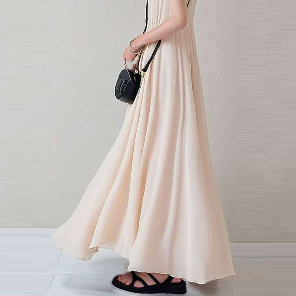 40代ファッション レディース エレガントマキシ丈シフォンワンピース