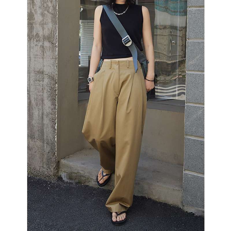 40代ファッション レディース ゆったりハイウエストワイドパンツ