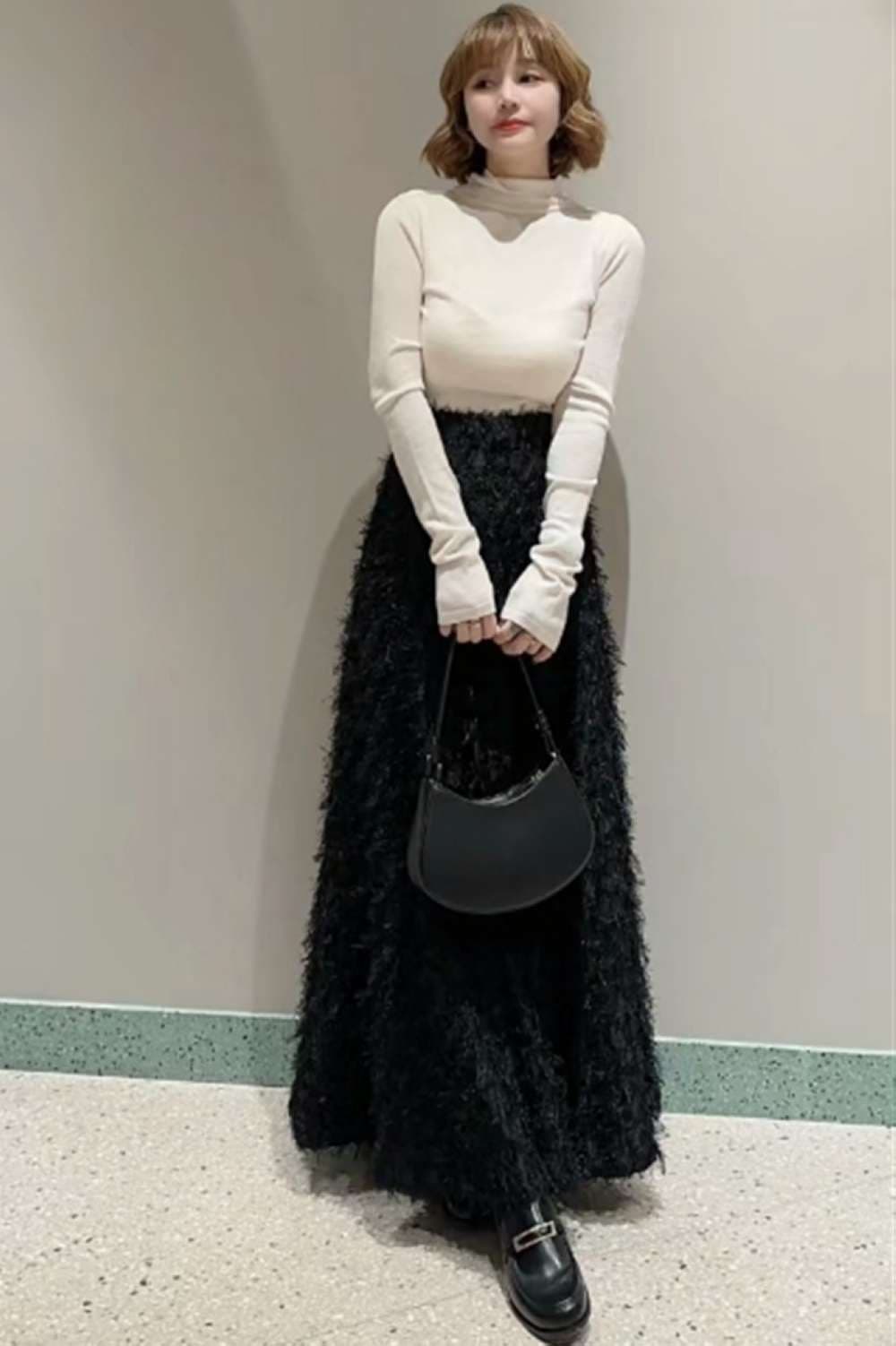 40代ファッション レディース フェザータッチ ロングスカート