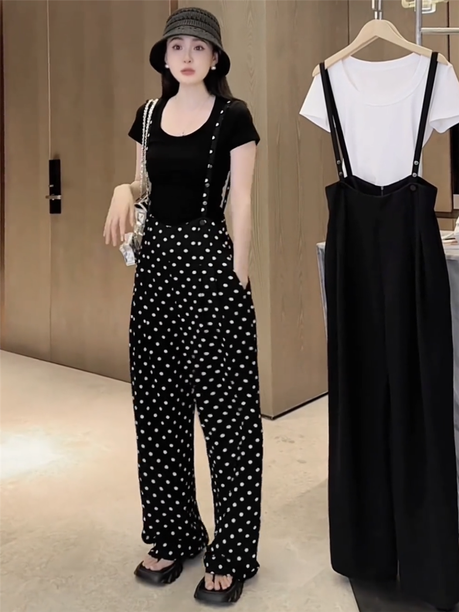 40代ファッション レディース 大人可愛いドット柄サロペット