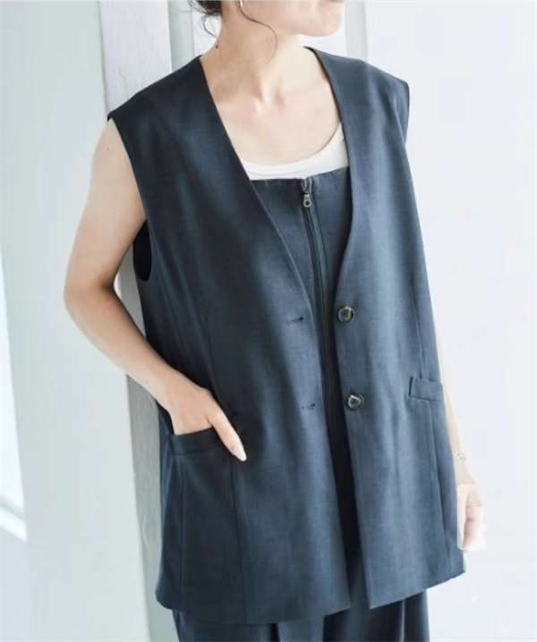 40代ファッション レディース 大人カジュアルマルチウェイミドル丈ベスト