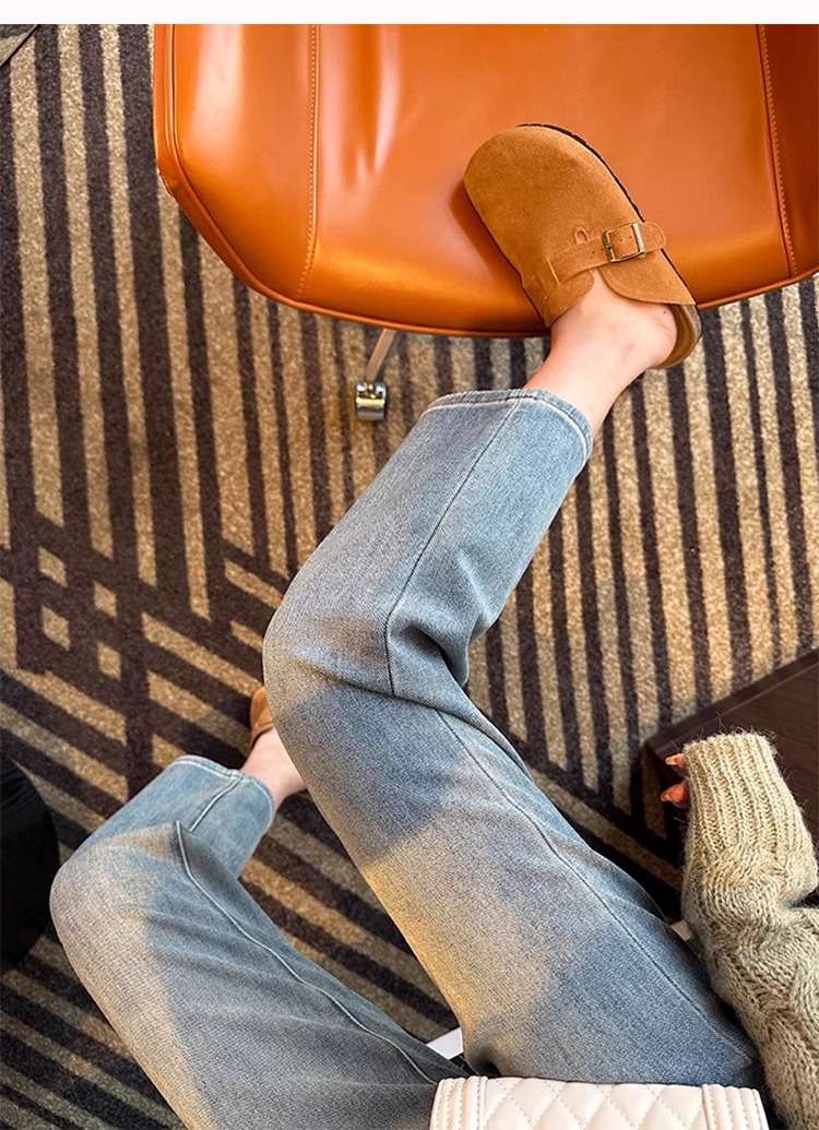 40代ファッション レディース ハイウエストストレートデニムパンツ