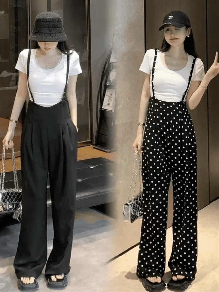 40代ファッション レディース 大人可愛いドット柄サロペット